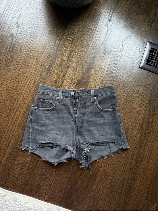 Levi's Pants - Levi's 501 Charcoal Washed High-Rise Distressed Denim Shorts